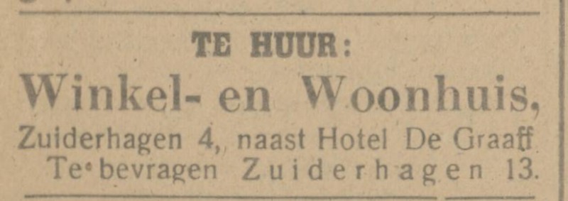 Zuiderhagen 4 winkel te huur advertentie Tubantia 14-4-1916.jpg