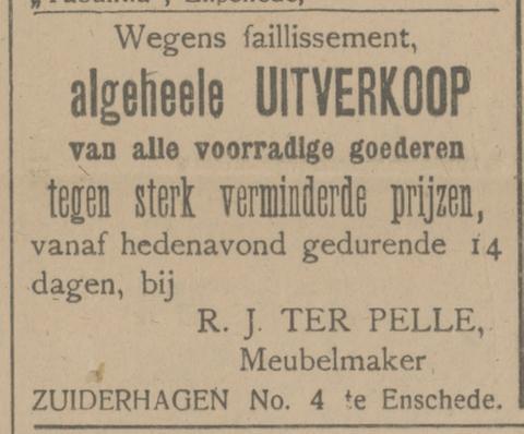 Zuiderhagen 4 faillisement Meubelmaker R.J. ter Pelle advertentie Tubantia 19-2-1916.jpg