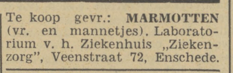 Veenstraat 72 Ziekenhuis Ziekenzorg advertentie Tubantia 12-2-1941.jpg