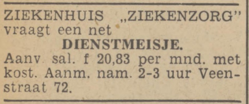 Veenstraat 72 Ziekenhuis Ziekenzorg advertentie Tubantia 17-1-1940.jpg