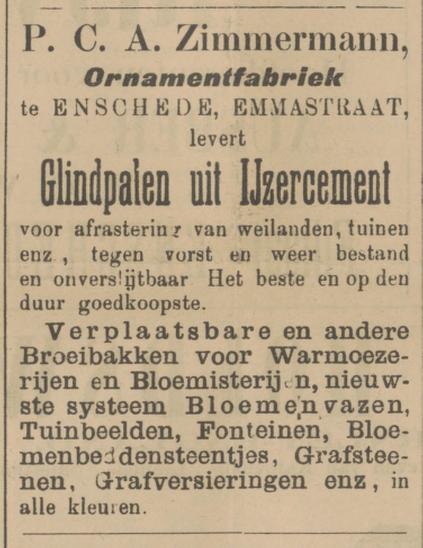 Emmastraat P.C.A. Zimmermann ornamentenfabriek advertentie Tubantia 6-8-1904.jpg