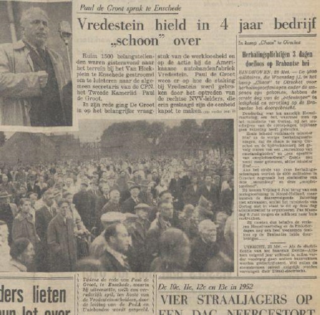 Van Heekplein Vredestein staking krantenbericht De Waarheid 24-5-1952.jpg