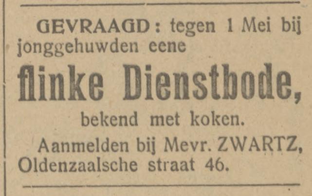 Oldenzaalschestraat 46 Mevr. Zwartz advertentie Tubantia 17-2-1922.jpg