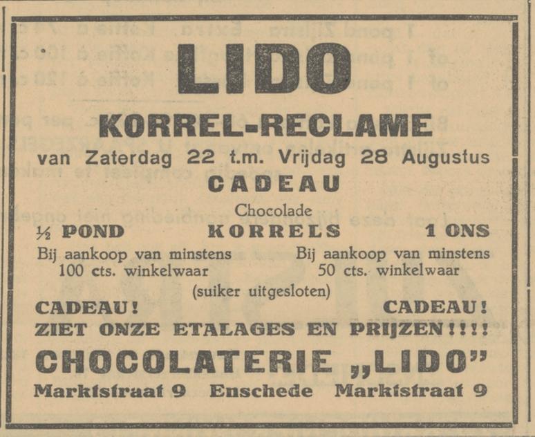Marktstraat 9 Lido chocolaterie advertentie Tubantia 21-8-1931.jpg