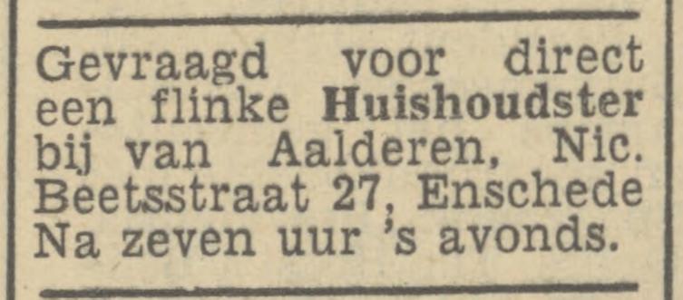 Nicolaas Beetsstraat 27 van Aalderen advertentie Tubantia 23-9-1946.jpg
