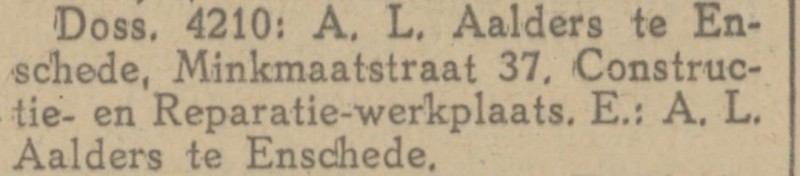 Minkmaatstraat 37 A.L. Aalders Constructie- en Reparatie-werkplaats krantenbericht Tubantia 10-10-1924.jpg