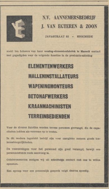Javastraat 92 N.V. Aannemersbedrijf J. van Egteren & Zoon advertentie 2-6-1964.jpg