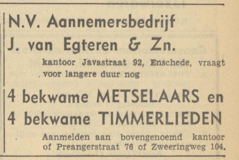 Preangerstraat 76 N.V. Aannemersbedrijf J. van Egteren & Zn. advertentie Tubantia 4-6-1949.jpg