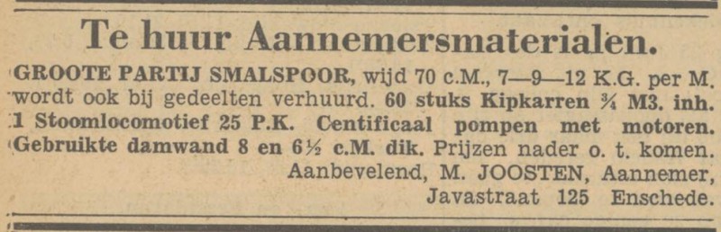 Javastraat 125 M. Joosten aannemer advertentie Tubantia 22-7-1933.jpg
