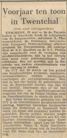 Boddenkampstraat Twentehallen Voorjaarstentoonstelling krantenbericht 29-5-1961.jpg
