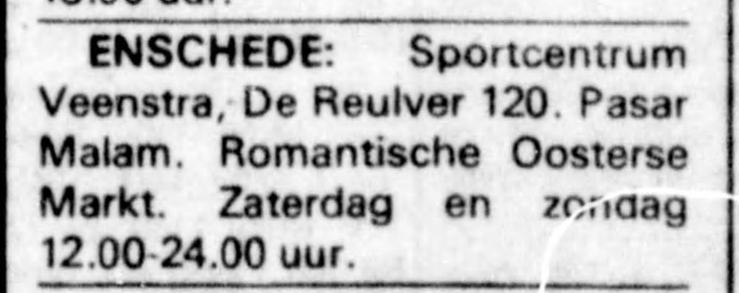 De Reulver 120 Sportcentrum Veenstra Pasar Malam advertentie Telegraaf 29-8-1981.jpg