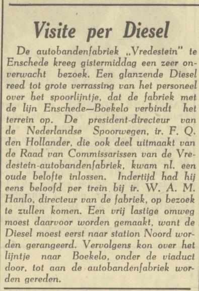 Vredestein bezoek president directeur NS per trein krantenbericht Tubantia 13-1-1950.jpg