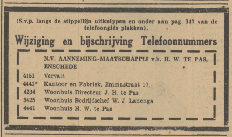 Emmastraat 17 N.V. Aanneming Mij. v.h. H.W. te Pas advertentie Tubantia 11-10-1947.jpg