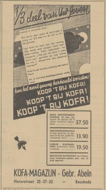 Haverstraat 25-27-32 Kofa Magazijn Gebr. Abeln advertentie Tubantia 23-2-1940.jpg