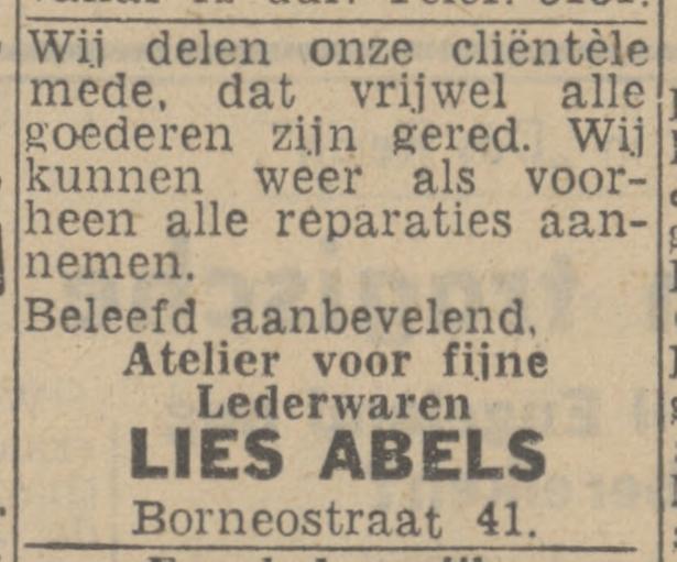 Borneostraat 41 Abels Atelier voor fijne lederwaren advertentie 11-3-1944.jpg