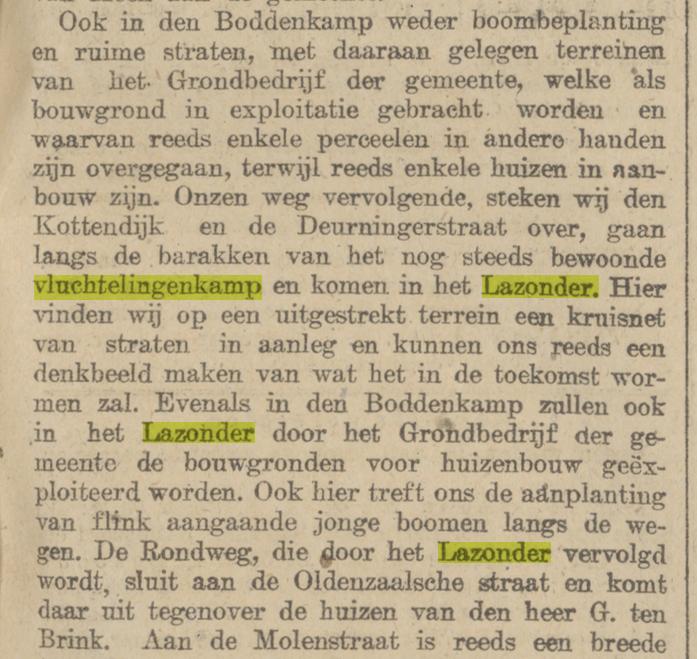 Deurningerstraat vluchtelingenkamp Lazonder krantenbericht Provinciale Overijsselsche en Zwolsche courant 2-11-1920.jpg