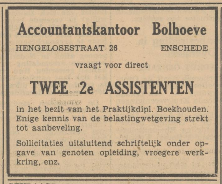 Hengelosestraat 26 Accountkantoor Bolhoeve advertentie Tubantia 10-4-1951.jpg