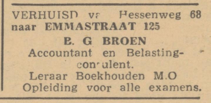 Emmastraat 125 Accountantskantoor B.G. Broen advertentie De Waarheid 10-7-1945.jpg