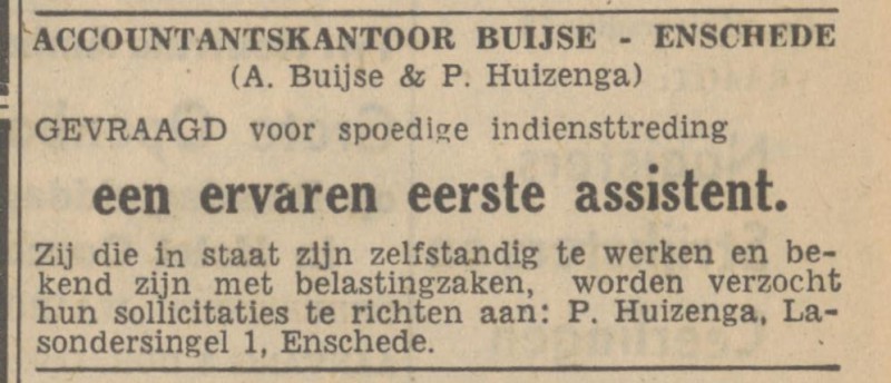 Lasondersingel 1 Accountantskantoor Buyse advertentie Tubantia 27-10-1947.jpg