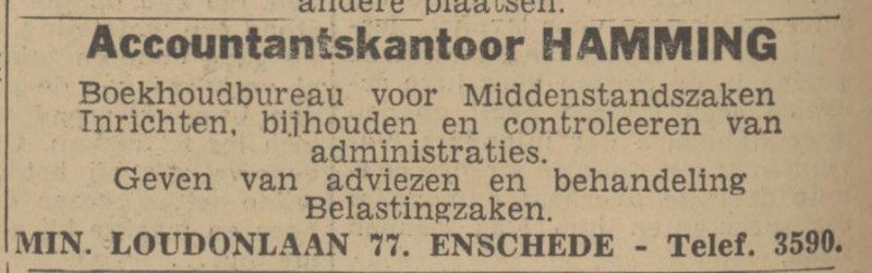 Minister Loudonlaan 77 Accountantskantoor Hamming advertentie 10-4-1943.jpg
