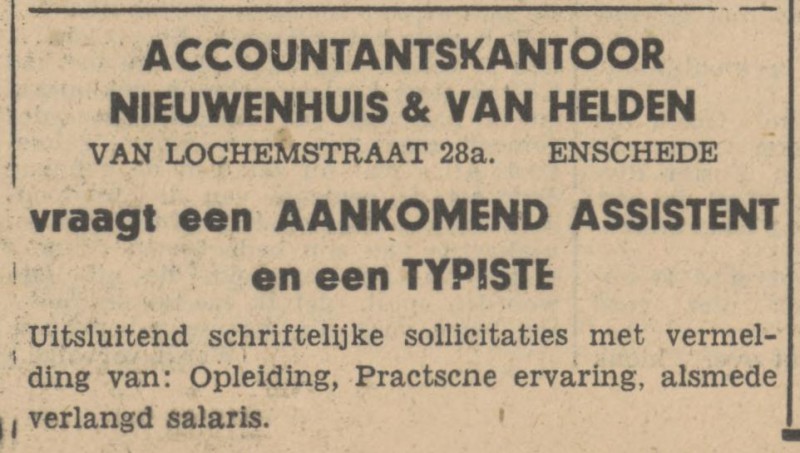 Van Lochemstraat 28a Accountantskantoor Nieuwenhuis & Van Helden advertentie Tubantia 23-7-1947.jpg