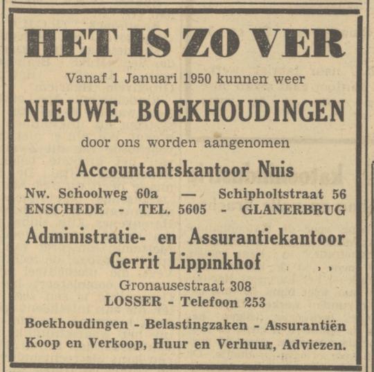 Nieuwe Schoolweg 60a Accountantskantoor Nuis advertentie Tubantia 24-12-1949.jpg
