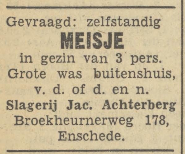 Broekheurnerweg 178 Jac. Achterberg slagerij advertentie Tubantia 1-2-1950.jpg