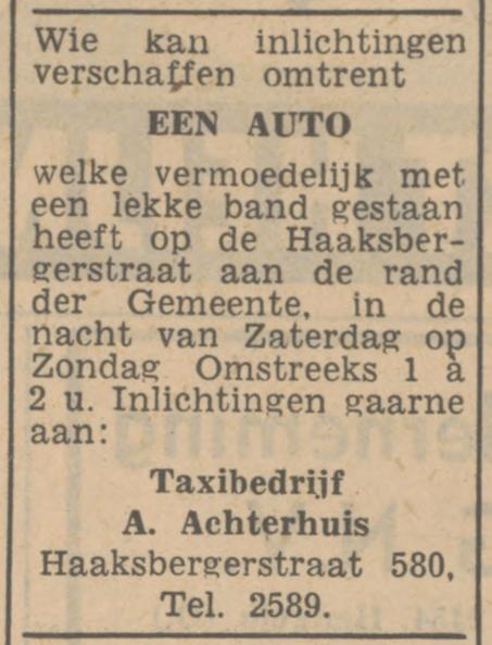 Haaksbergerstraat 580 Taxibedrijf A. Achtrhuis advertentie Tubantia 26-1-1949.jpg