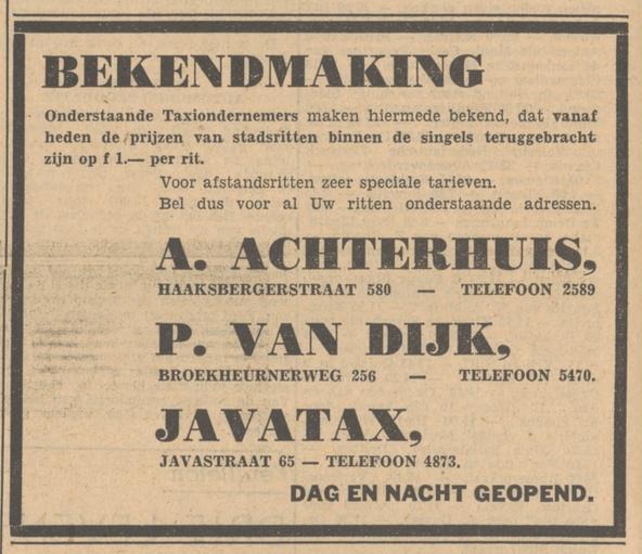 Haaksbergerstraat 580 Taxionderneming A. Achtrhuis advertentie Tubantia 26-1-1949.jpg