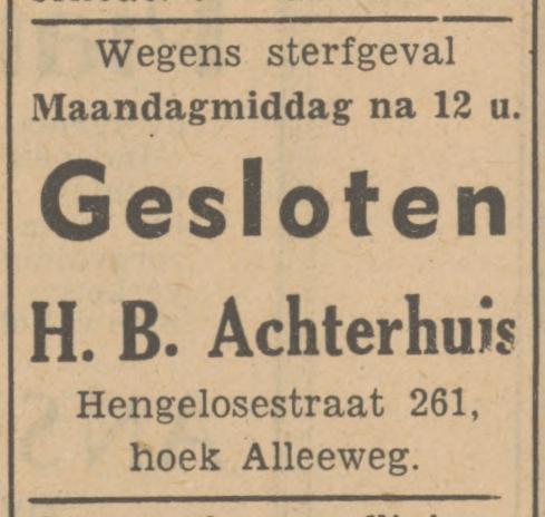 Hengelosestraat 261 hoek Alleeweg H.B. Achterhuis advertentie Tubantia 28-3-1949.jpg
