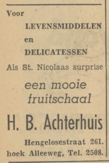 Hengelosestraat 261 hoek Alleeweg H.B. Achterhuis advertentie Tubantia 29-11-1949.jpg