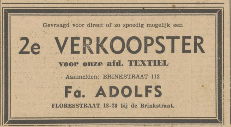 Brinkstraat 112 Fa, Adolfs advertentie Tubantia 8-5-1951.jpg