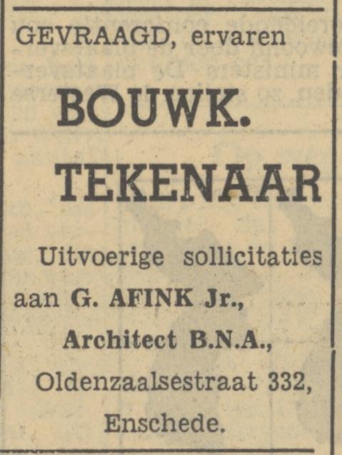 Oldenzaalsestraat 332 G. Afink Jr. Architect advertentie Tubantia 25-1-1951.jpg