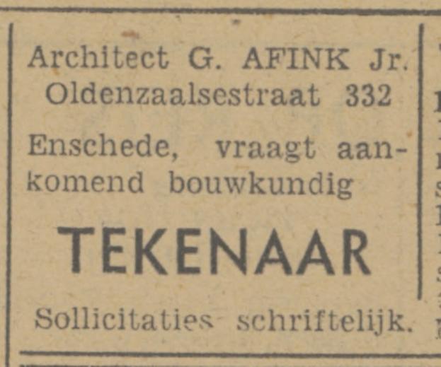 Oldenzaalsestraat 332 G. Afink Jr. Architect advertentie Tubantia 11-5-1948.jpg