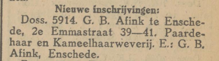 Tweede Emmastraat 39-41 Paardehaar en Kameelhaarweverij krantenbericht Tubantia 24-5-1927.jpg
