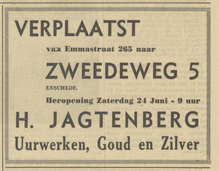 Zwedeweg 5 H. Jagtenberg advertentie Tubantia 22-6-1950.jpg