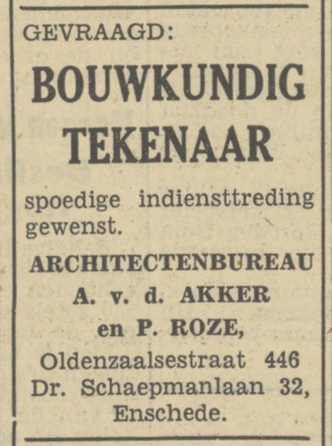 Oldenzaalsestraat 446 Architect A. v.d. Akker advertentie Tubantia 3-6-1950.jpg