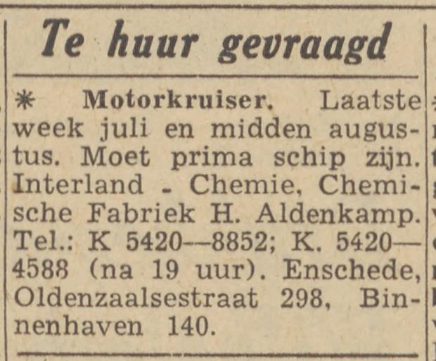 Oldenzaalsestraat 298 H. Aldenkamp advertentie 6-7-1957.jpg