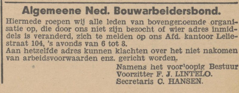 Leliestraat 104 Algemeene Ned. Bouwarbeidersbond advertentie 26-5-1945.jpg