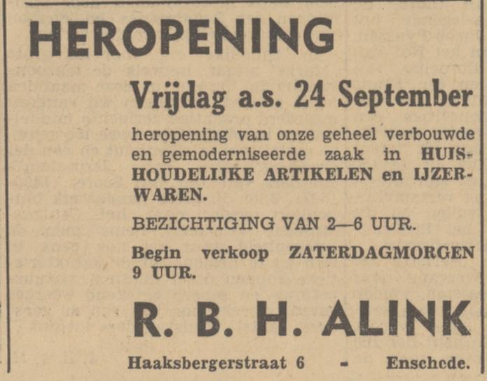 Haaksbergerstraat 6 R.B.H. Alink advertentie Tubantia 23-9-1948.jpg