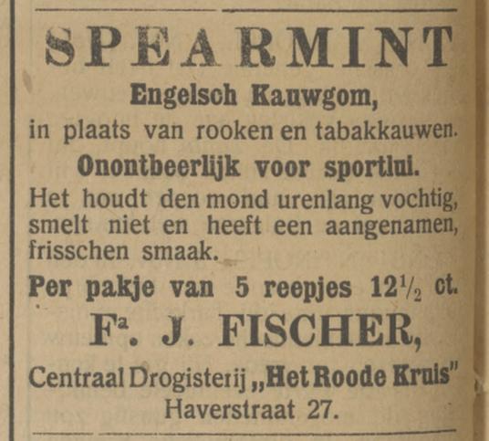 Haverstraat 27 Drogisterij J. Fischer advertentie Tubantia 5-11-1912.jpg