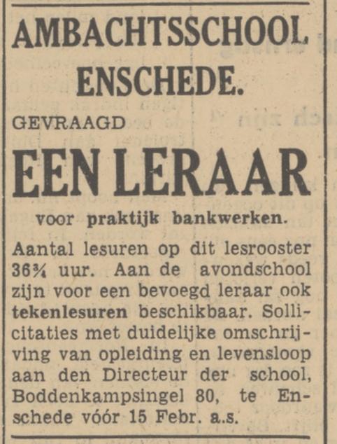 Boddenkampsingel 80 Ambachtsschool advertentie Tubantia 2-2-1940.jpg