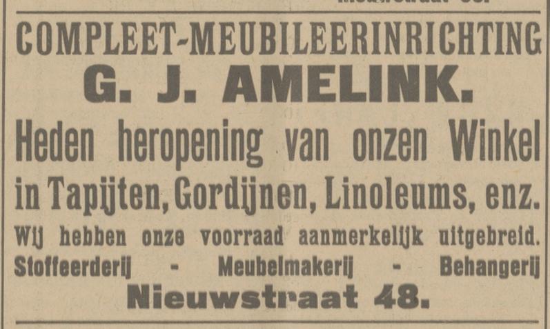 Nieuwstraat 48 Deurningerstraat 113 G.J. Amelink meubilairinrichting advertentie Tubantia 23-3-1923.jpg