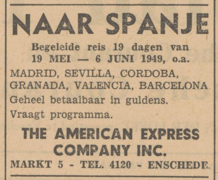 Markt 5 The American Express Company Inc. advertentie Tubantia 29-3-1949.jpg
