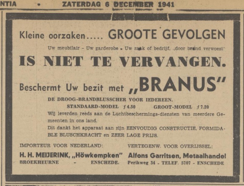 Perikweg 34 Alfons Garritsen advertentie Tubantia 6-12-1941.jpg