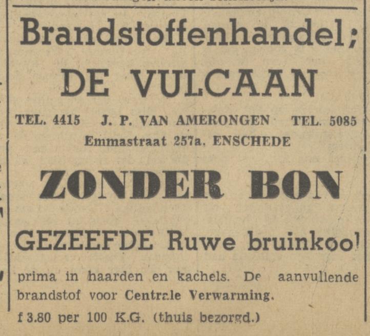 Emmastraat 257a J.P. v. Amerongen Brandstoffenhandel De Vulcaan advertentie Tubantia 27-5-1947.jpg