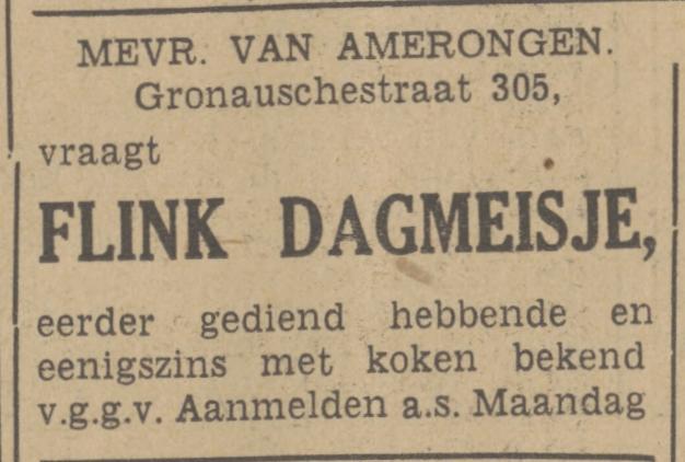 Gronauschestraat 305 Mevr. van Amerongen advertentie Tubantia 7-2-1942.jpg