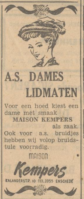 Kalanderstraat 10 Maison Kempers advertentie Tubantia 5-3-1949.jpg
