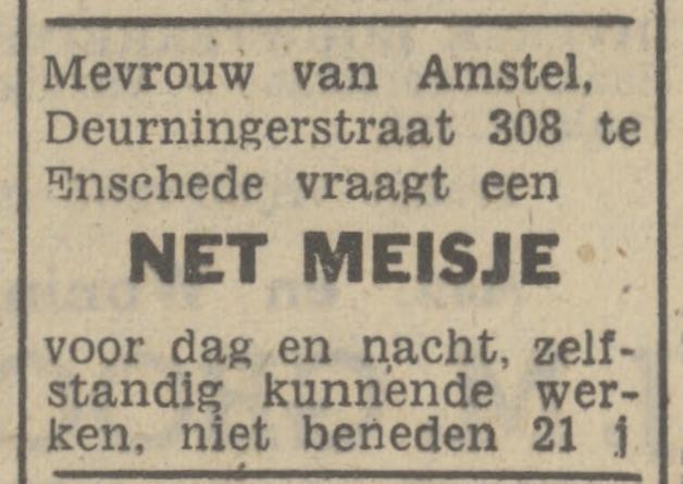 Deurningerstraat 308 Mevr. van Amstel advertentie Tubantia 20-3-1948.jpg
