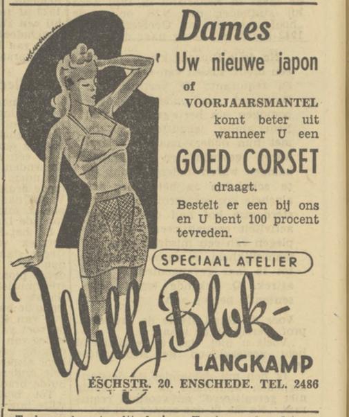 Eschstraat 20 Willie Blok-Langkamp advertentie Tubantia 9-5-1950.jpg
